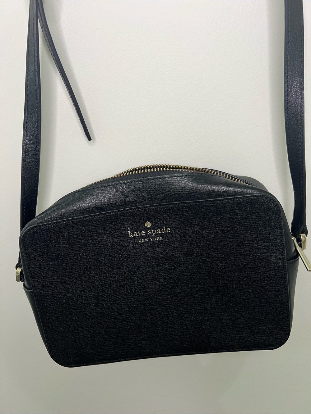 kate spade Black Leather Crossbody with Gold Logo
